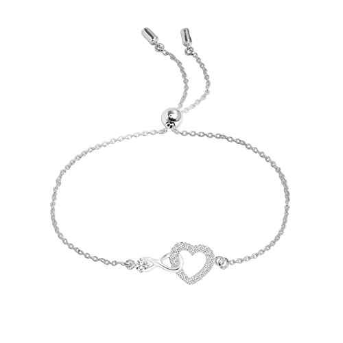 LeCalla 925 Sterling Silver Bracelets for Women | Italian Handmade Adjustable Sliding Bolo Bracelet Jewelry | Lightweight Adjustable Silver Chain Bracelet for Women | Hypoallergenic Jewelry Gifts - style: Infinity Heart