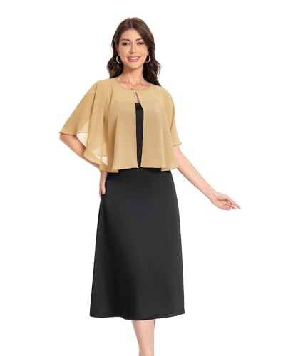 Baoqiya Capelets for women Chiffon Cape Soft Shawls and Wraps Wedding Capes 1920s flapper Cover Up - color: Gold