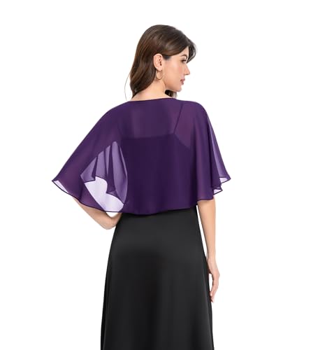 Baoqiya Capelets for women Chiffon Cape Soft Shawls and Wraps Wedding Capes 1920s flapper Cover Up - color: Purple