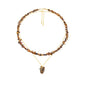 2Pcs Crystal Necklace for Women Handmade Choker Necklaces Pendant Necklace Natural Stone Gemstone Beaded Necklace 18k Gold Plated Adjustable Dainty Necklace for Women - color: Tigers Eye