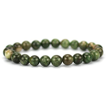 Angelstones Handmade Natural Healing Gemstone 8mm Round Beads Stretch Crystal Bracelet 7 Inch Unisex - color: Green Mica