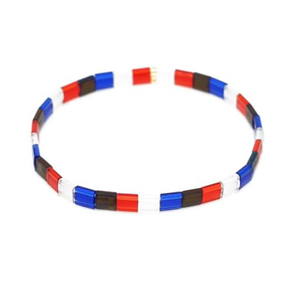 Summer Candy Colors Tila Flat Seed Beads Stretch Strand Bracelet for Women- Trendy Unique Friendship Handmade Mixed Colorful Square Beaded Link Bracelets Stackable Jewelry Gifts - color: 0054A