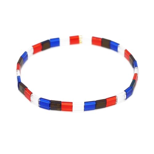 Summer Candy Colors Tila Flat Seed Beads Stretch Strand Bracelet for Women- Trendy Unique Friendship Handmade Mixed Colorful Square Beaded Link Bracelets Stackable Jewelry Gifts - color: 0054A
