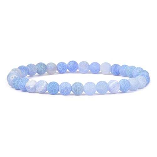 Justinstones Gem Semi Precious Gemstone 6mm Round Beads Stretch Bracelet 6.5 Inch Unisex - color: Light Blue Weathered Agate