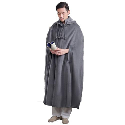 Meditation Buddhist Hooded Cloak Coat, Winter Meditation Cloak Zen Cloak Men and Women, Plush Cloak(Gray)(2XL) - color: Gray, size: 2XL