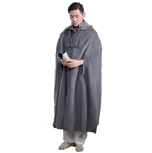 Meditation Buddhist Hooded Cloak Coat, Winter Meditation Cloak Zen Cloak Men and Women, Plush Cloak(Gray)(L) - color: Gray, size: Large