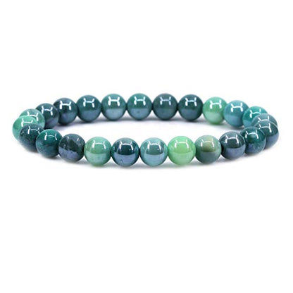 Keleny Gem Semi Precious Gemstones 8mm Natural Stone Round Beads Rock Crystal Jasper Stretch Bracelet 7 Inch Unisex - color: Electroplated Green Chrysoprase