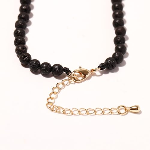 Simple Choker Necklace for Women Real Stone and Crystals Necklaces 4mm Beaded Choker Jewelry Meditation Gift for Women (16"+2") - style: Lava Stone