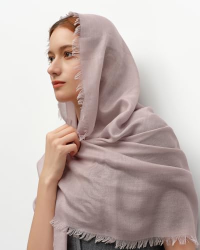 KVSS Women's Fine Knit Shawl, 55% Cashmere 45% Mulberry Silk, X Gauge 120/2NM Yarn Lightweight Spring Summer Wrap Scarf - color: Rosebud