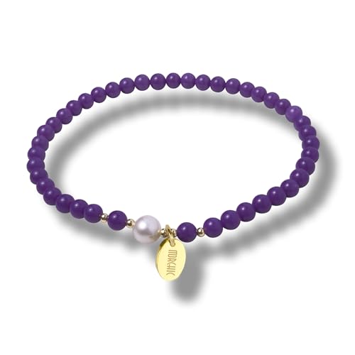 Morchic 4mm Natural Gemstone Beads Stretch Bracelet for Women, With Freshwater Pearls, Energy Gem Birthday Gift for Her 7.2” - color: Phosphosiderite