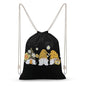 Sunflower Bee Cute Cartoon Gnome Black Portable Canvas Drawstring Backpack with Drawstring Pockets 30x40cm - color: Sunflower Bee Cute Cartoon Gnome Black, size: 30x40cm