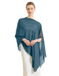 Chiffon Cape Shawl Wrap Scarf 3 Ways to Wear Elegant Sheer Capelet for Evening Dresses Weddings Parties - color: Ink Blue