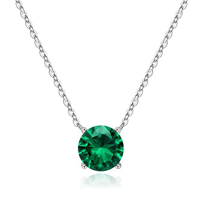 Ursilver Mothers Day Gifts - Birthstone Necklace for Women 925 Sterling Silver Round Birthstone Necklace Birthday Gifts 12 Months Necklaces for Women Jewelry Gift - color: silver-05-May-Emerald Green