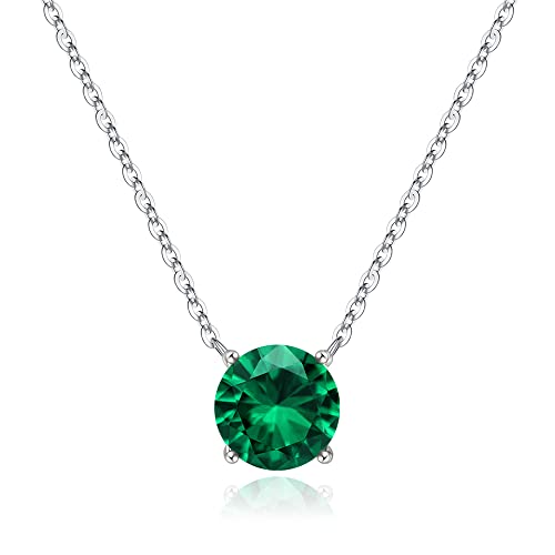 Ursilver Mothers Day Gifts - Birthstone Necklace for Women 925 Sterling Silver Round Birthstone Necklace Birthday Gifts 12 Months Necklaces for Women Jewelry Gift - color: silver-05-May-Emerald Green