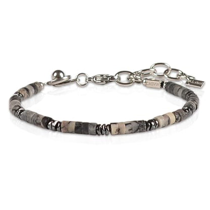 Men's Hematite & Black Grid Stone Beaded Bracelet, Adjustable Stainless Steel, Thickened Steel Wire Handmade Original Rugged Jewelry, Birthday Gift for Dad & Boyfriend
