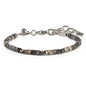 Men's Hematite & Black Grid Stone Beaded Bracelet, Adjustable Stainless Steel, Thickened Steel Wire Handmade Original Rugged Jewelry, Birthday Gift for Dad & Boyfriend