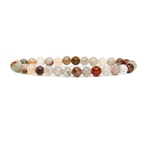 Angelstones Handmade Natural Healing Gemstone 6mm Round Beads Stretch Crystal Bracelet 7 Inch Unisex - color: Multicolor Rutilated Quartz