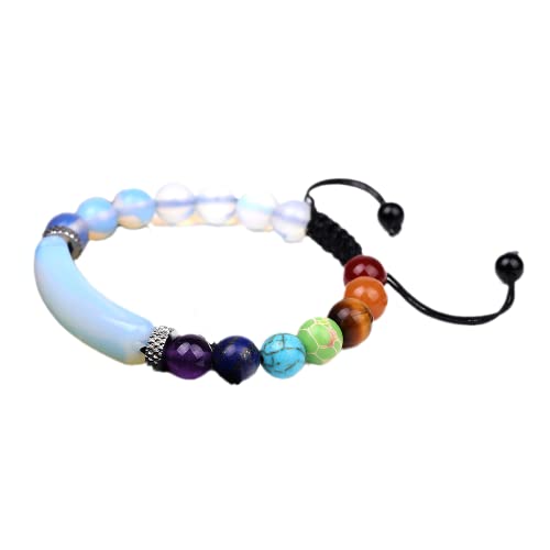 Unisex Healing Stone Bracelets Natural Gemstone Charm Stretch Bracelet Crystal Energy Heart Charm Tiger Eye 8MM Beads Bracelet Handmade Meditation Stone Jewelry Elastic Yoga Bracelet - color: 7 chakra moon