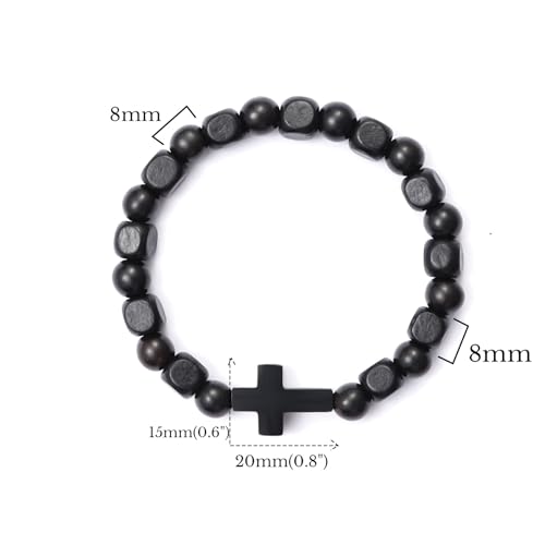 MILAKOO Wooden Bracelet with Black Stainless Steel Cross Charms Bead Christian Gifts for Women Men - color: D1