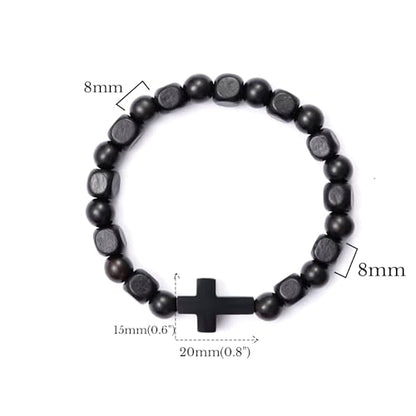 MILAKOO Wooden Bracelet with Black Stainless Steel Cross Charms Bead Christian Gifts for Women Men - color: D1