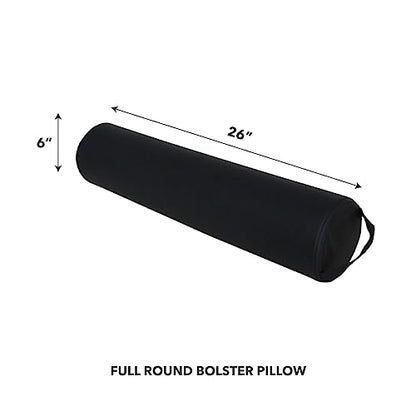 ForPro Full Round Bolster Pillow, Black, Oil and Stain-Resistant, for Massage and Yoga, 6” R x 26” L - color: Black