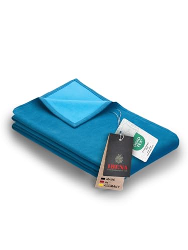 IBENA Reversible Organic Cotton Jacquard Woven Low Pile Velour Throw Blanket Stockholm- Lagoon