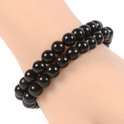 Justinstones Gem Semi Precious Gemstone 8mm Round Beads Stretch Bracelet 7 Inch Unisex - color: Ebony Wood