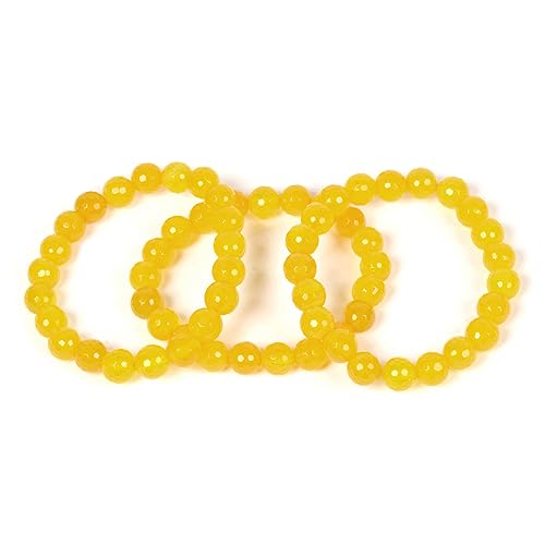 Justinstones Gem Semi Precious Gemstone 10mm Round Beads Stretch Bracelet 7 Inch Unisex - color: Faceted Yellow Agate