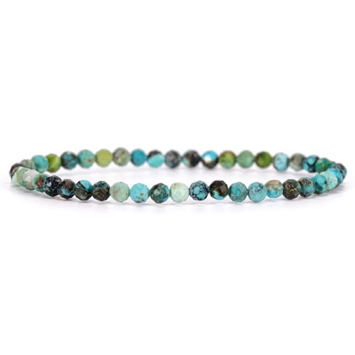 Angelstones Natural Gemstone Small Beaded Stretch Bracelet, 4mm Faceted Round Beads, Crystal Healing Bracelet for Women - color: Turquoise