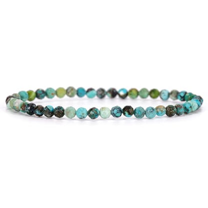 Angelstones Natural Gemstone Small Beaded Stretch Bracelet, 4mm Faceted Round Beads, Crystal Healing Bracelet for Women - color: Turquoise