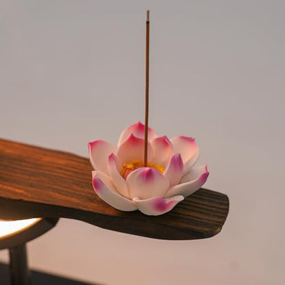 Incense Holder for Sticks, Tabletop Decor with LED Light Ceramic Tabletop Incense Burner Indoor Zen Relaxation for Office, Living Room, Bedroom