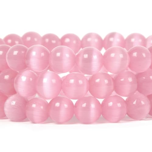 Justinstones Gem Semi Precious Gemstone 8mm Round Beads Stretch Bracelet 7 Inch Unisex - color: Synthetic Pink Cat's Eye Glass
