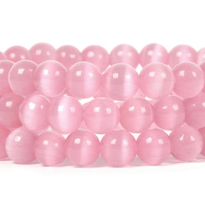 Justinstones Gem Semi Precious Gemstone 8mm Round Beads Stretch Bracelet 7 Inch Unisex - color: Synthetic Pink Cat's Eye Glass