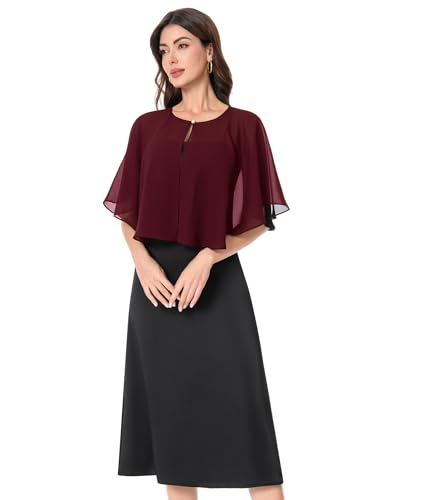Baoqiya Capelets for women Chiffon Cape Soft Shawls and Wraps Wedding Capes 1920s flapper Cover Up - color: Burgundy