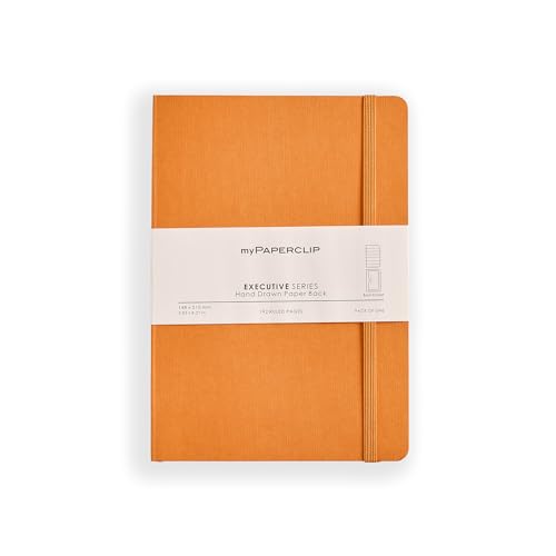 myPAPERCLIP Executive Series A5 Ruled Notebook | 192 Pages, 80 GSM, Soft Cover, A5 (5.83 x 8.27 in) | Flat Lay | Bookmark, Elastic Closure & Back Pocket | Orange - color: Orange, size: A5, Ruled