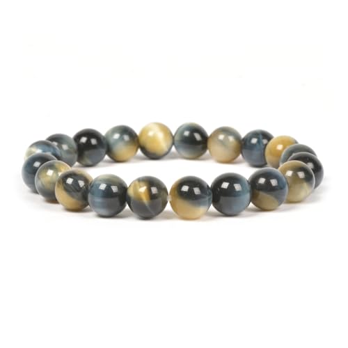 Justinstones Gem Semi Precious Gemstone 10mm Round Beads Stretch Bracelet 7 Inch Unisex - color: AA Golden Blue Tiger Eye