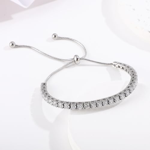3/4mm Moissanite Tennis Bracelet Adjustable Simulated Diamond Chain 18K Gold Plated 316L Stainless Steel Bracelets Jewelry Gifts for Women Men Wife Mother - color: Silver, size: 3MM Moissanite