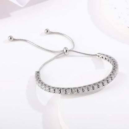 3/4mm Moissanite Tennis Bracelet Adjustable Simulated Diamond Chain 18K Gold Plated 316L Stainless Steel Bracelets Jewelry Gifts for Women Men Wife Mother - color: Silver, size: 3MM Moissanite