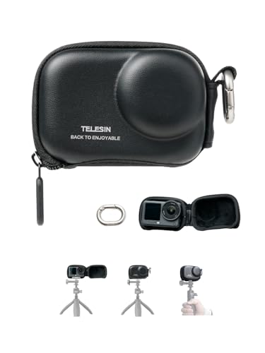 TELESIN Mini Carrying Case for DJI Osmo Action 6/5 Pro/4/3, Xtra Edge Pro/Edge Case, Waterproof Hard EVA Shell Travel Storage Case with Carabiner & Bottom Opening for Selfie Stick/Tripod Accessories