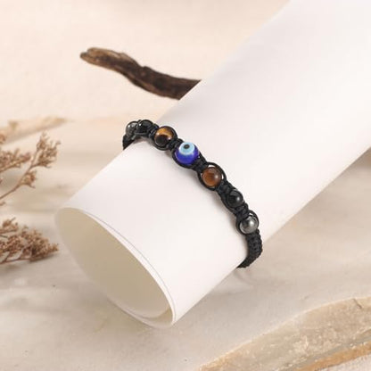 Triple Threat Protection Bracelet for Women,Evil Eye Natural Healing Crystal Beaded Bracelet for Protection - style: Evil Eye Braceet (String)