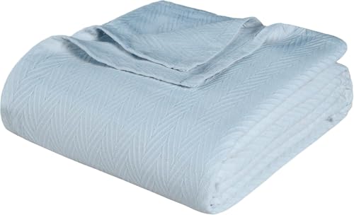 Superior Metro 100% Cotton Blanket, Perfect for Bedroom, Couch, Picnics, Travel, Beach, or Camping, Comfy Blanket, Bedroom Decor, Essentials, Zig-Zag Cover for Bed, Full/Queen, Light Blue - color: Light Blue, size: Full/Queen