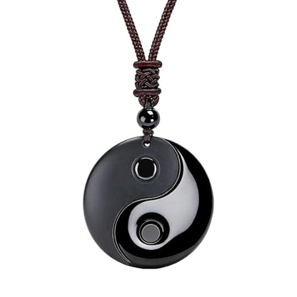Black Obsidian Yin Yang Necklace for Men Women, Tai Chi Pendant Obsidian Balance Necklace for Releasing Negativity, Talisman Spiritual Healing Jewelry for Protection Amulet - color: Black-1