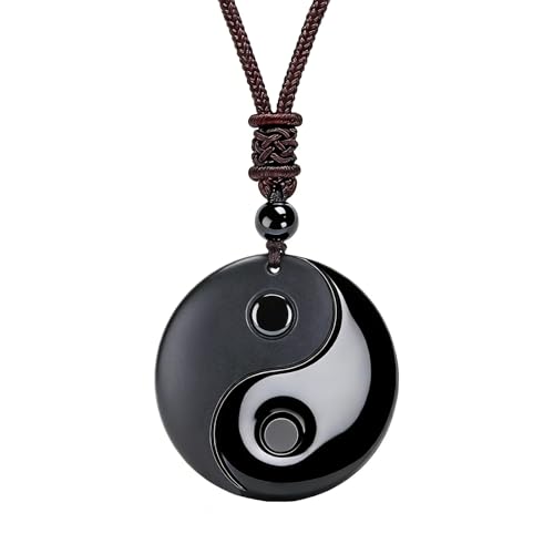Black Obsidian Yin Yang Necklace for Men Women, Tai Chi Pendant Obsidian Balance Necklace for Releasing Negativity, Talisman Spiritual Healing Jewelry for Protection Amulet - color: Black-1