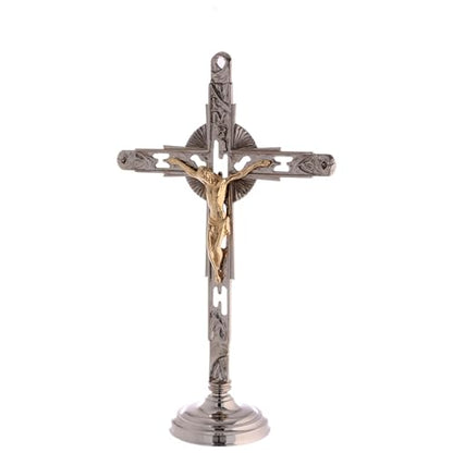 Holyart Altar Set with Two Bicolor Brass Cross and candlesticks