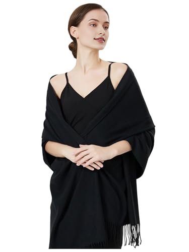 Luxurious Pashmina Feel Scarf & Shawl - Soft Solid Color Wrap for Weddings, Evening Dresses, Gifts - color: . Black