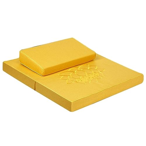 BRAGUE Meditation Cushion Folding Coconut Silk Meditation Meditation Cushion Thickened Yoga Cushion Pillow Cushion Kneeling Buddha Futon Meditation Accessories(Yellow,70 * 70cm)