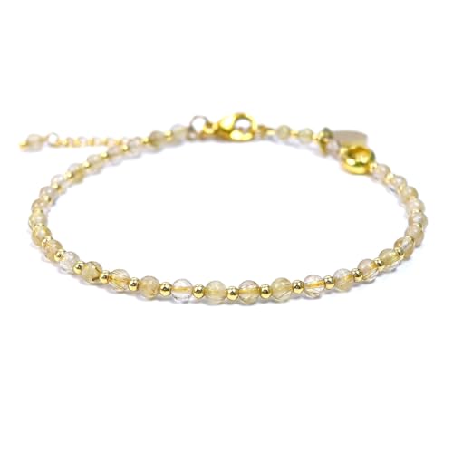 Morchic 3mm Natural Gemstone Beaded Bracelet for Women, Dainty Tiny Charm Jewelry, Adjustable 7.1-8.6" Ideal Birthday Holiday Gift