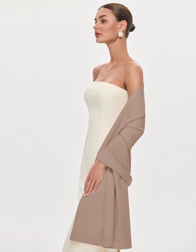 PULI Women's Pashmina Shawl Wraps for Evening Dress Large Scarf Blanket Long Wedding Bridal Winter Warm Shoulder Wrap - color: Tan