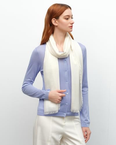 KVSS Women's Fine Knit Shawl, 55% Cashmere 45% Mulberry Silk, X Gauge 120/2NM Yarn Lightweight Spring Summer Wrap Scarf - color: Ivory