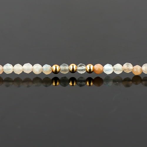 Natural Gemstone Beaded Bracelet, Microfaceted Crystals, Handmade Dainty Jewelry, Bohemian Plated Bracelet-Gift - style: Multi Moonstone